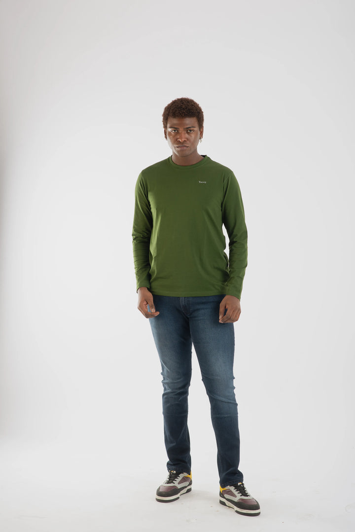 Cotton Spandex Jersey Olive Green Long Sleeve T Shirt Men