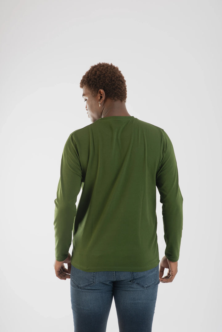 Cotton Spandex Jersey Olive Green Long Sleeve T Shirt Men