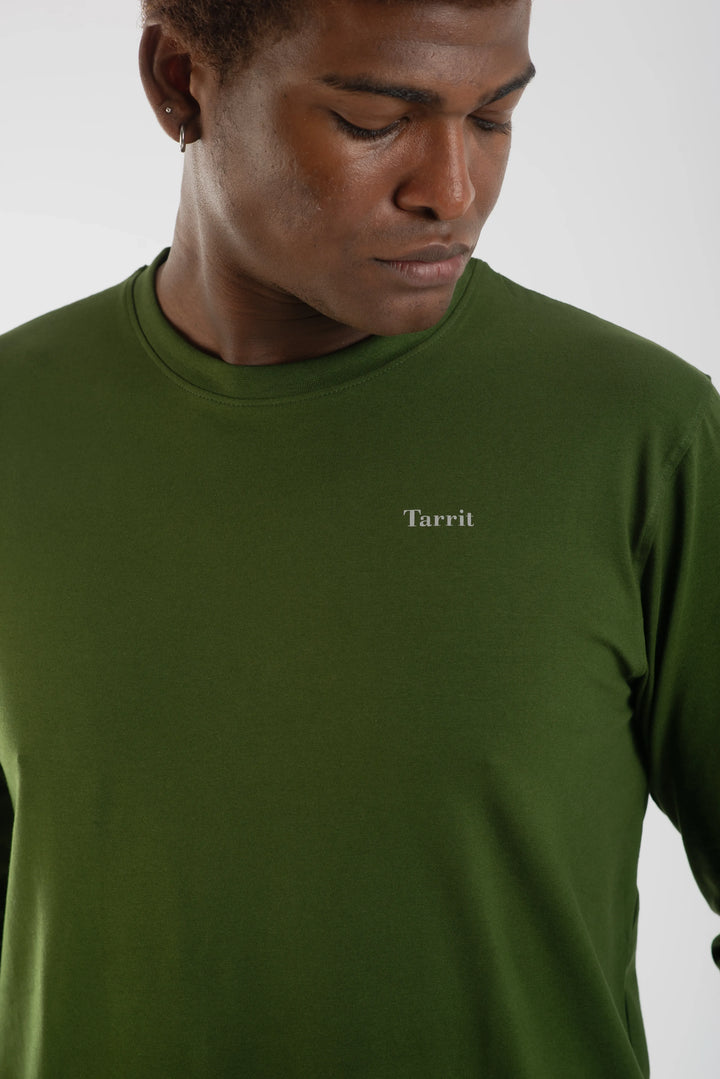 Cotton Spandex Jersey Olive Green Long Sleeve T Shirt Men