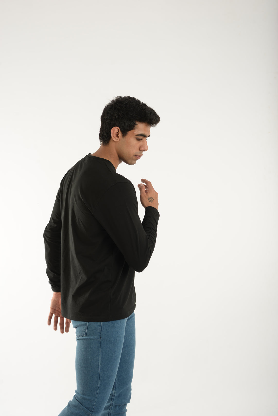 Cotton Spandex Jersey Black Long Sleeve T Shirt Men