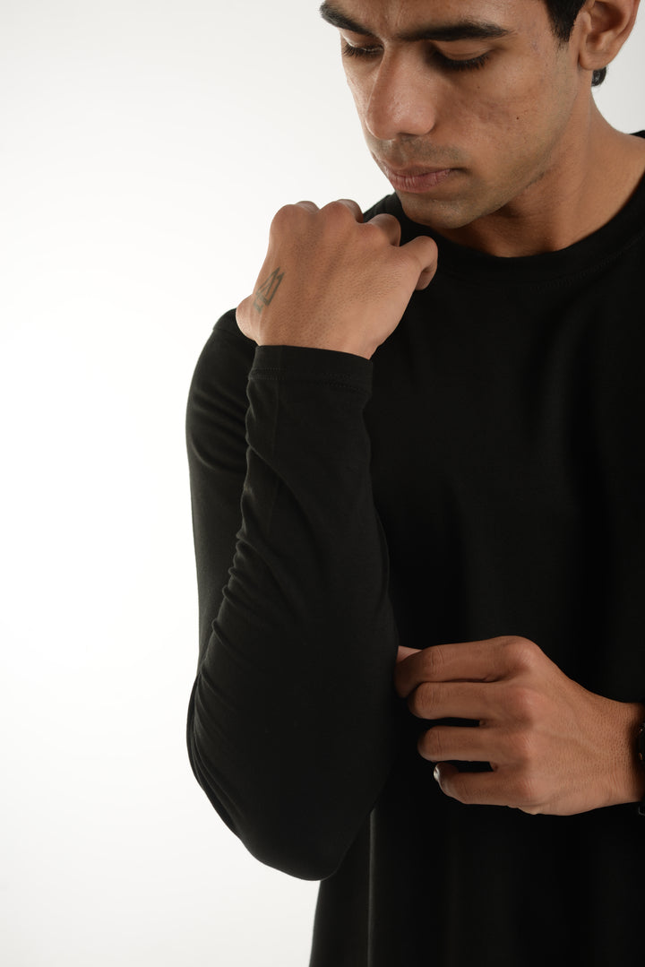 Cotton Spandex Jersey Black Long Sleeve T Shirt Men