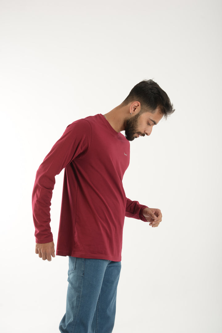 Cotton Spandex Jersey Brick Red Long Sleeve T Shirt