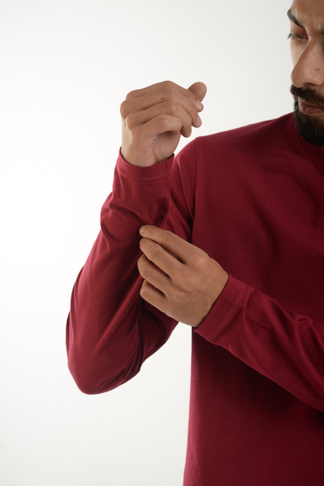 Cotton Spandex Jersey Brick Red Long Sleeve T Shirt