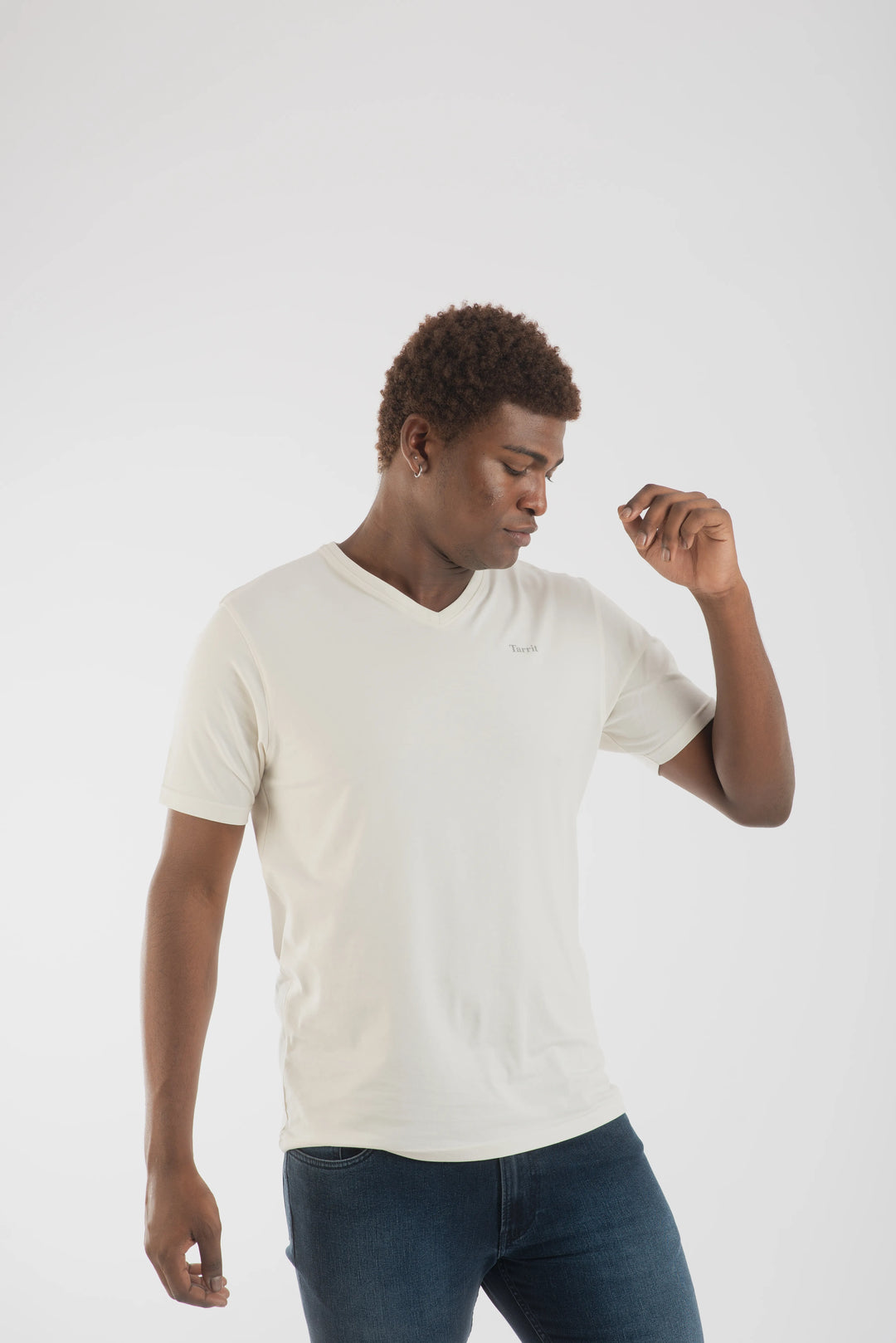 Cotton Spandex Jersey White Short Sleeve V-Neck
