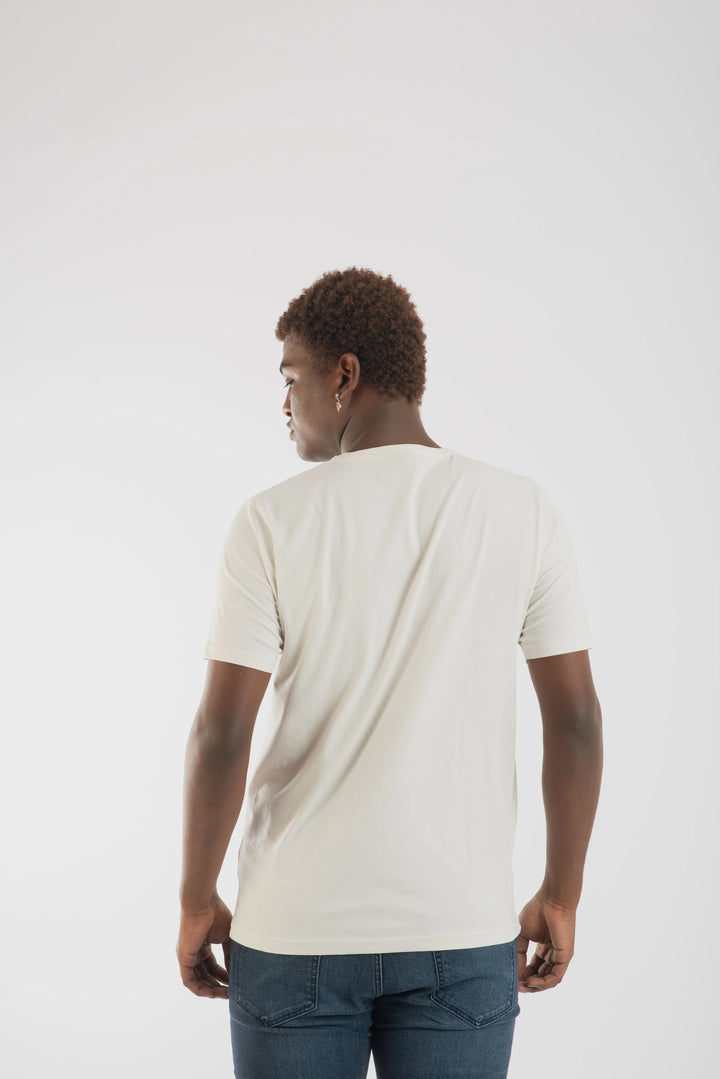 Cotton Spandex Jersey White Short Sleeve V-Neck Shirt for Men