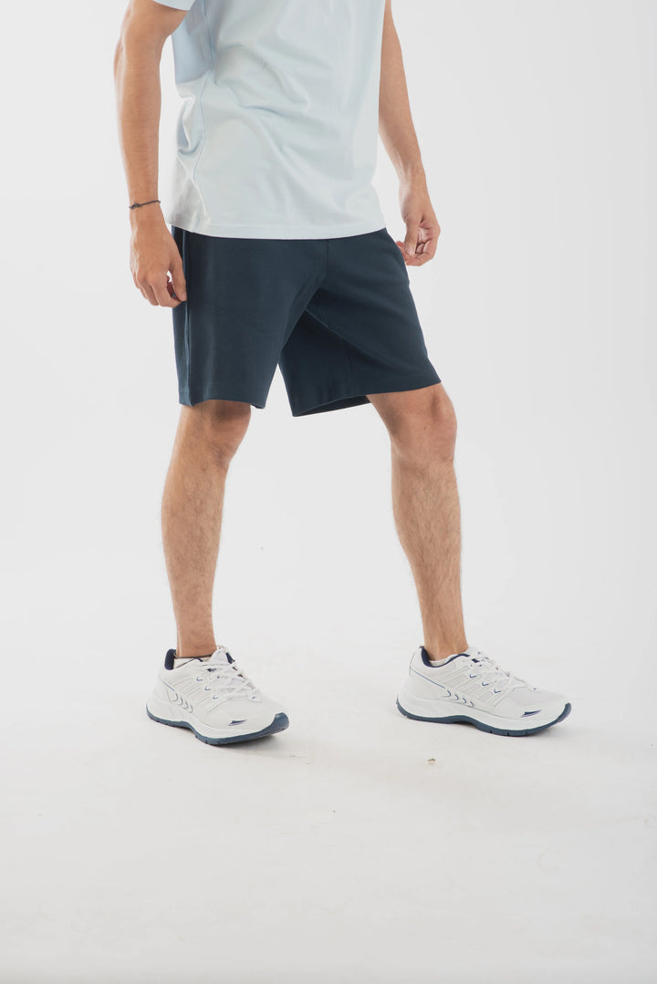 Navy Cotton Poly Shorts for Men