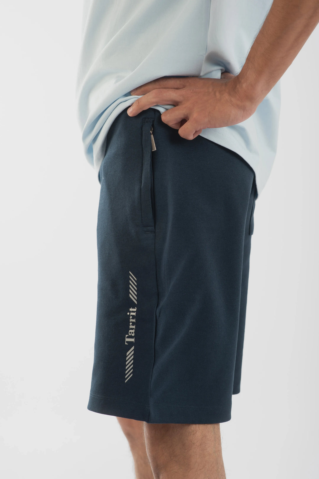 Navy Cotton Poly Shorts for Men
