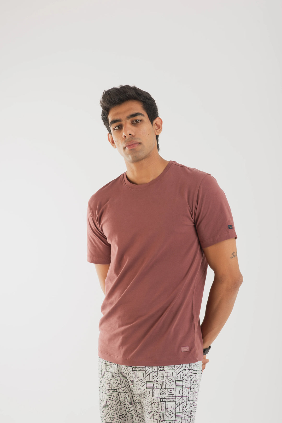 Salmon Red Short Sleeve Round Neck T Shirt for Men
