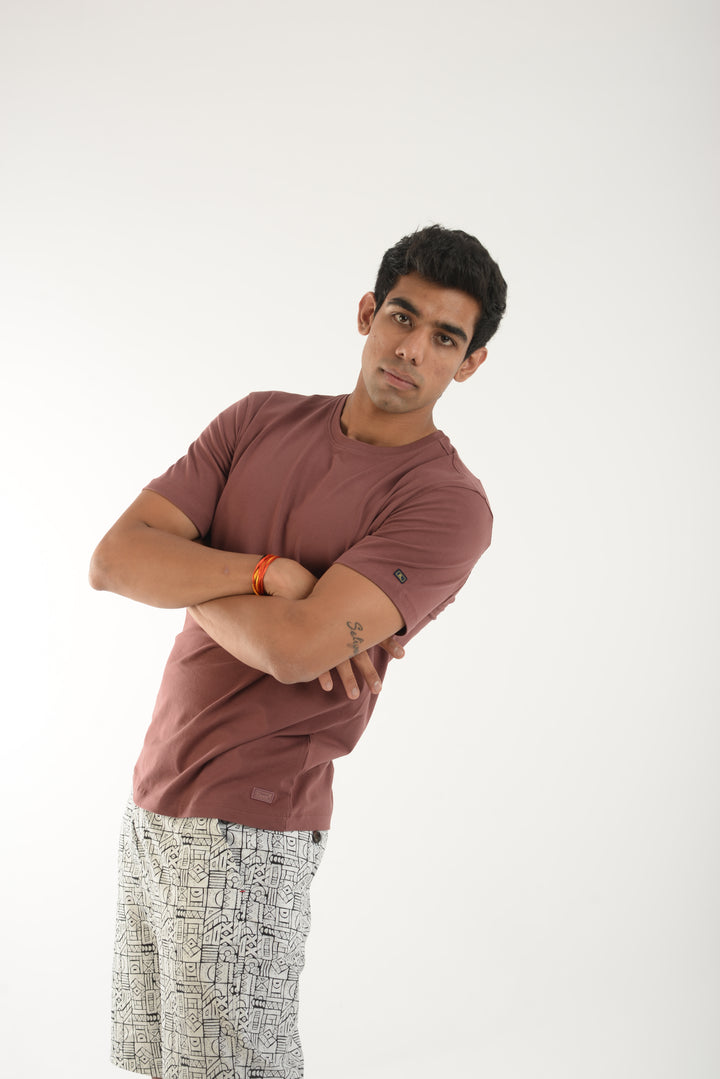 Salmon Red Short Sleeve Round Neck T Shirt for Men