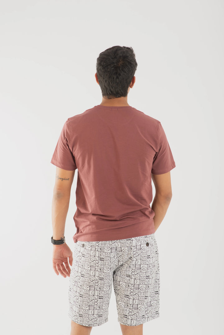 Salmon Red Short Sleeve Round Neck T Shirt for Men