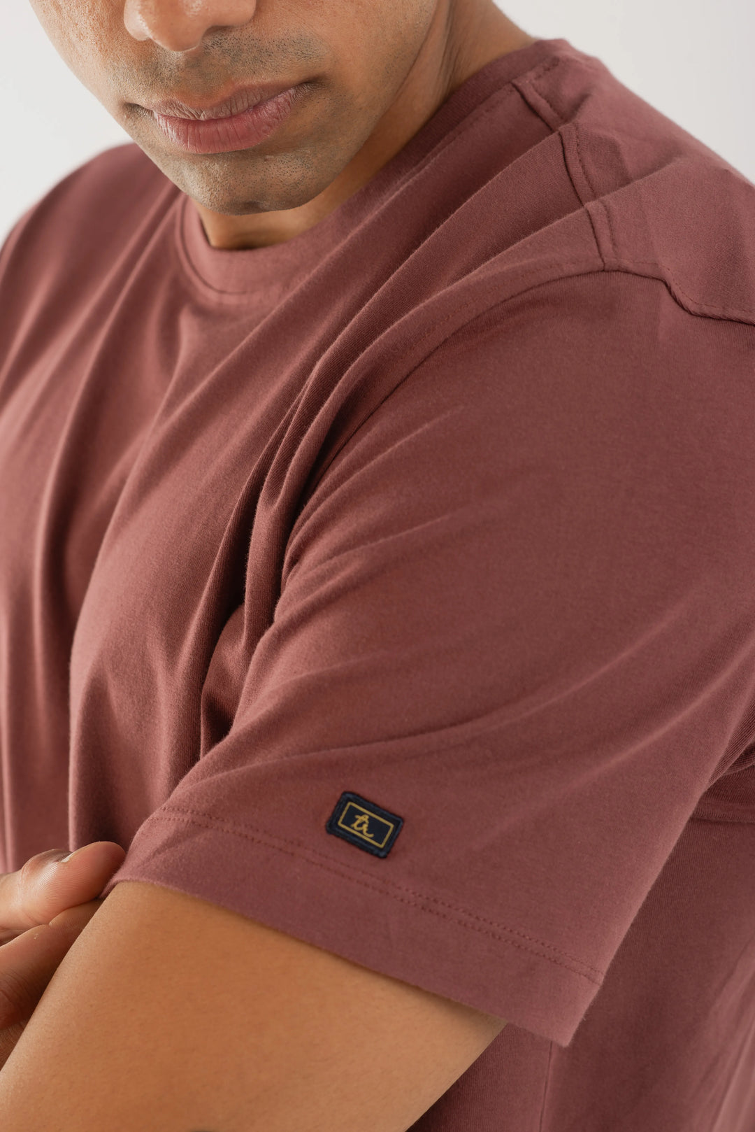 Salmon Red Short Sleeve Round Neck T Shirt for Men