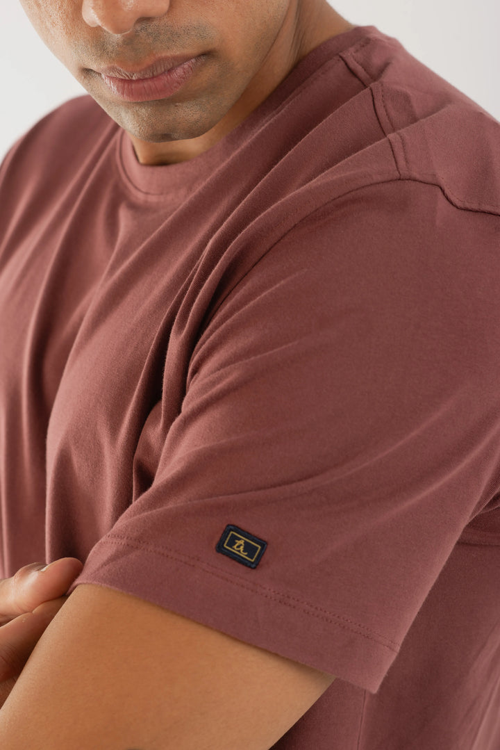 Salmon Red Short Sleeve Round Neck T Shirt for Men