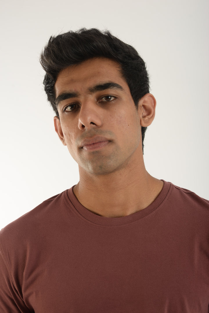 Salmon Red Short Sleeve Round Neck T Shirt for Men