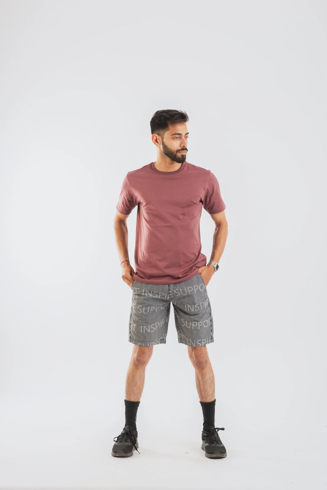 Cotton Black Stripe Printed Woven Shorts for Men 