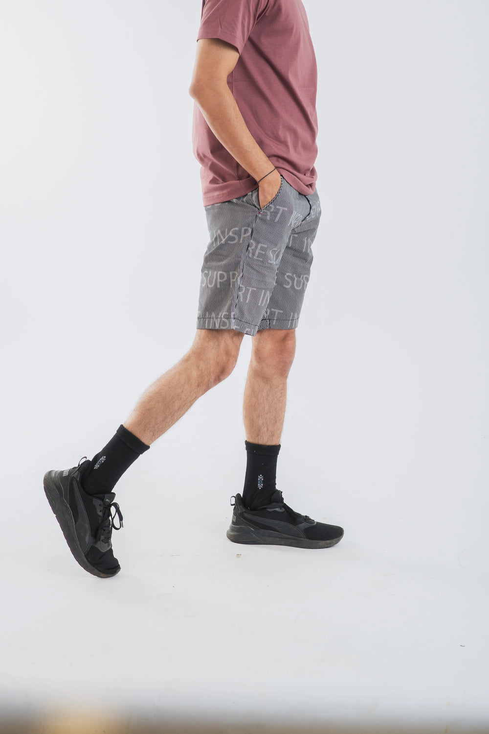 Cotton Black Stripe Printed Woven Shorts for Men 