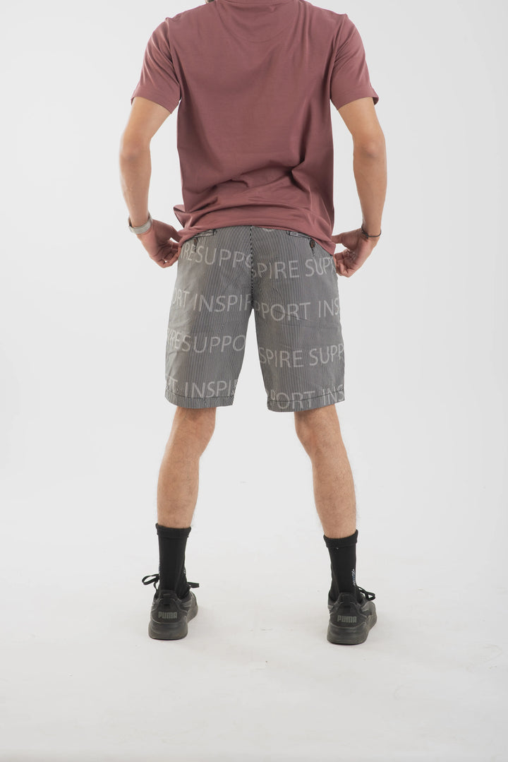Cotton Black Stripe Printed Woven Shorts for Men 