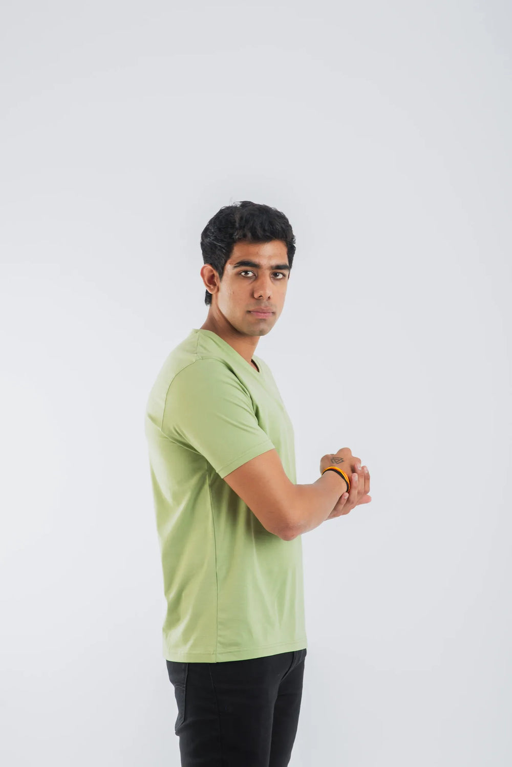 Cotton Spandex Jersey Mint Green Short Sleeve V-Neck for Men