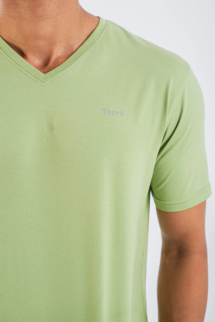 Cotton Spandex Jersey Mint Green Short Sleeve V-Neck for Men