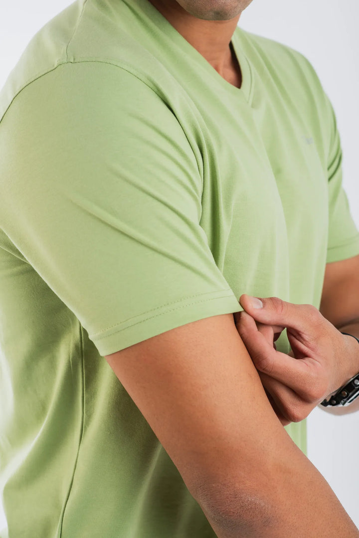 Cotton Spandex Jersey Mint Green Short Sleeve V-Neck for Men