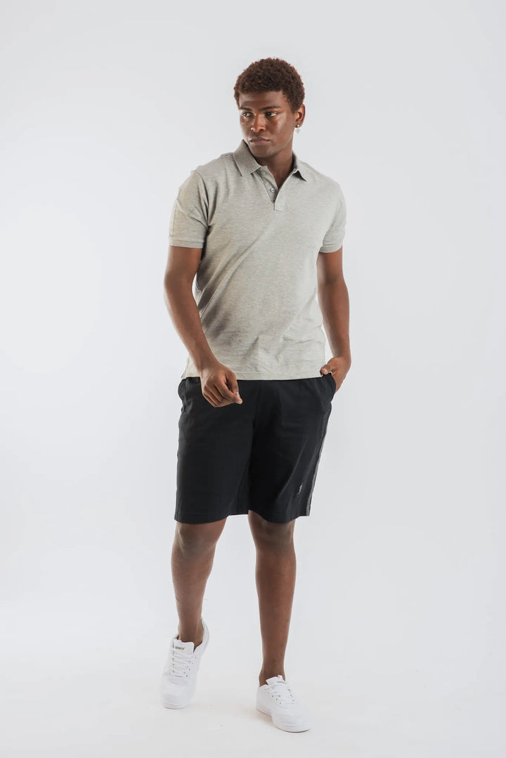 Cotton Grey Melange Mercerised Short Sleeve Polo T Shirt