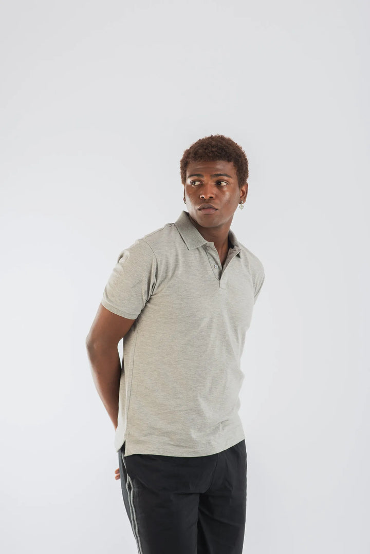 Cotton Grey Melange Mercerised Short Sleeve Polo T Shirt