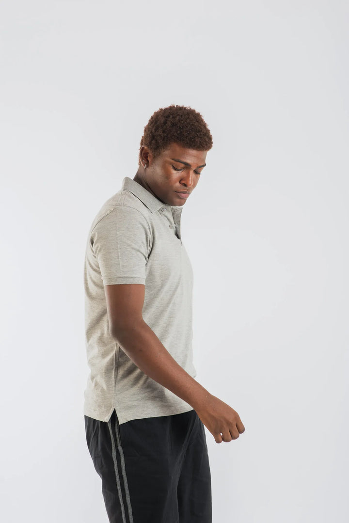 Cotton Grey Melange Mercerised Short Sleeve Polo T Shirt