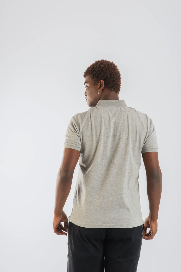 Cotton Grey Melange Mercerised Short Sleeve Polo T Shirt