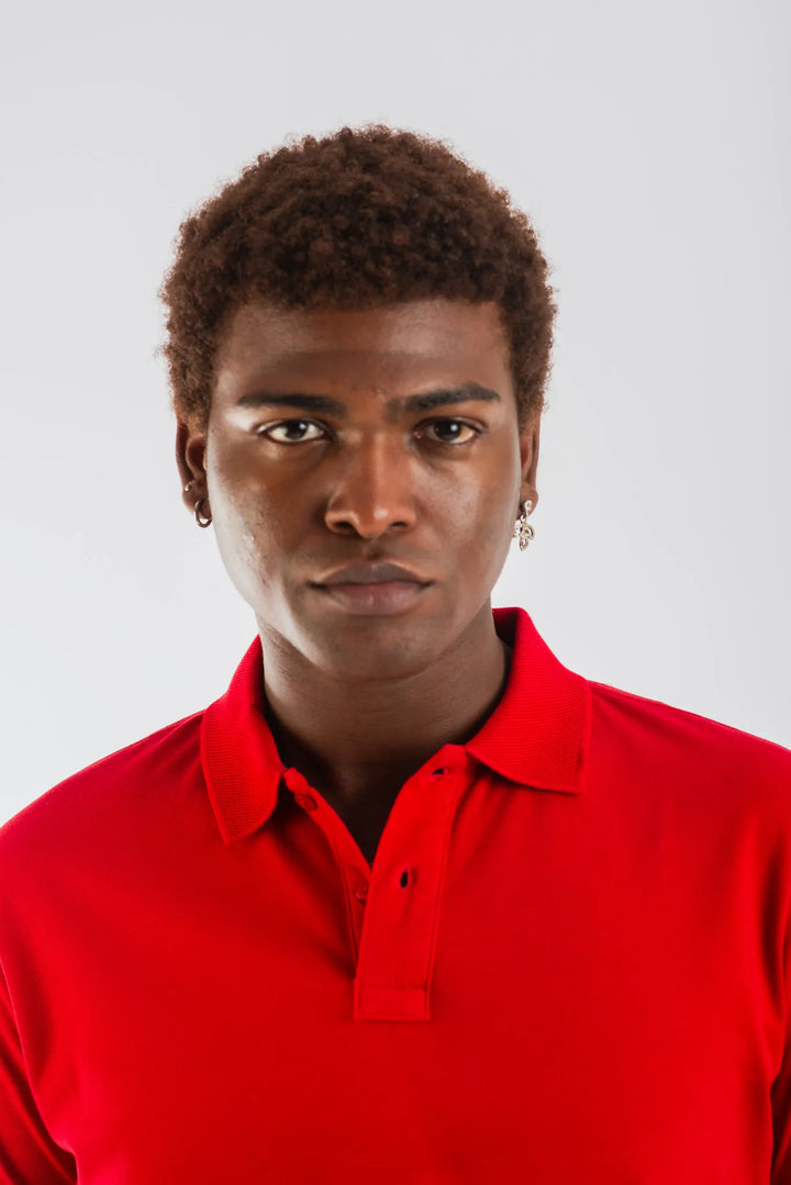 Cotton Red Mercerised Short Sleeve Polo T Shirt for Men