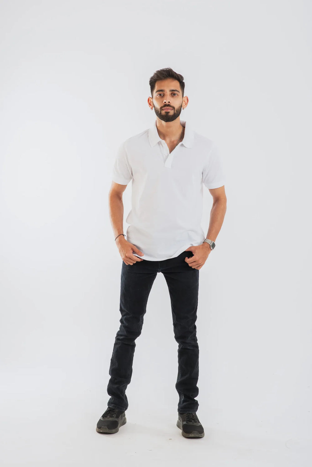 Cotton White Mercerised Short Sleeve Polo T Shirt for Men
