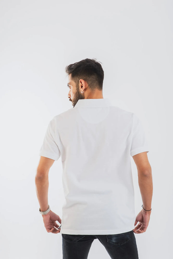 Cotton White Mercerised Short Sleeve Polo T Shirt for Men