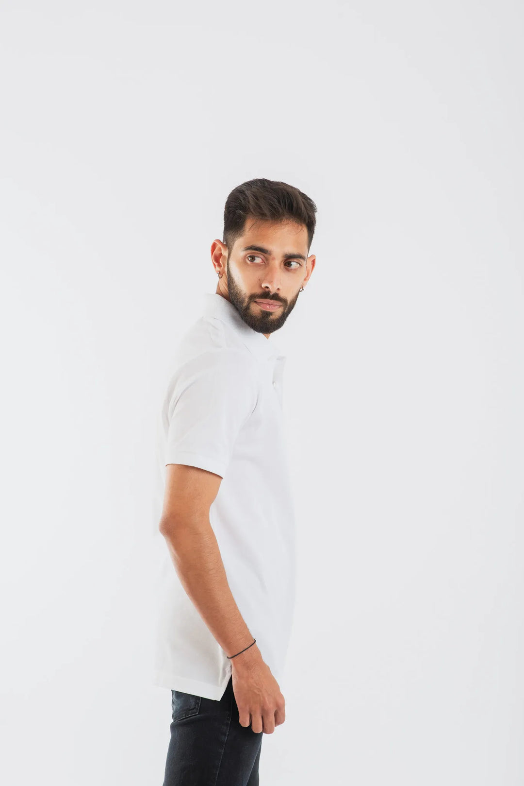 Cotton White Mercerised Short Sleeve Polo T Shirt for Men