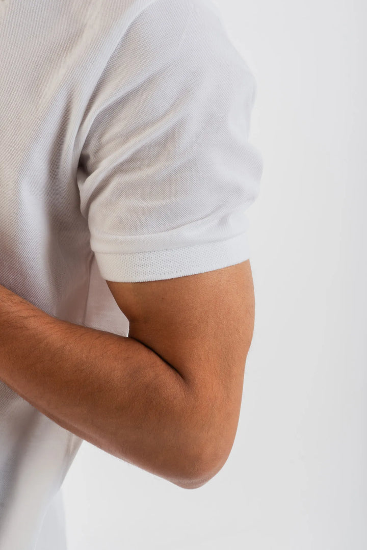 Cotton White Mercerised Short Sleeve Polo T Shirt for Men