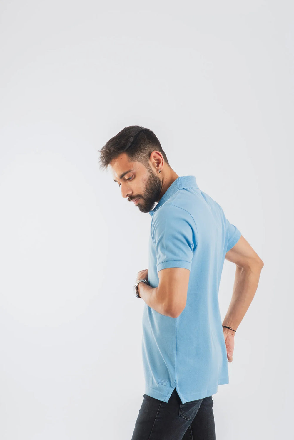 Cotton Sky Blue Mercerised Short Sleeve Polo T Shirt for Men