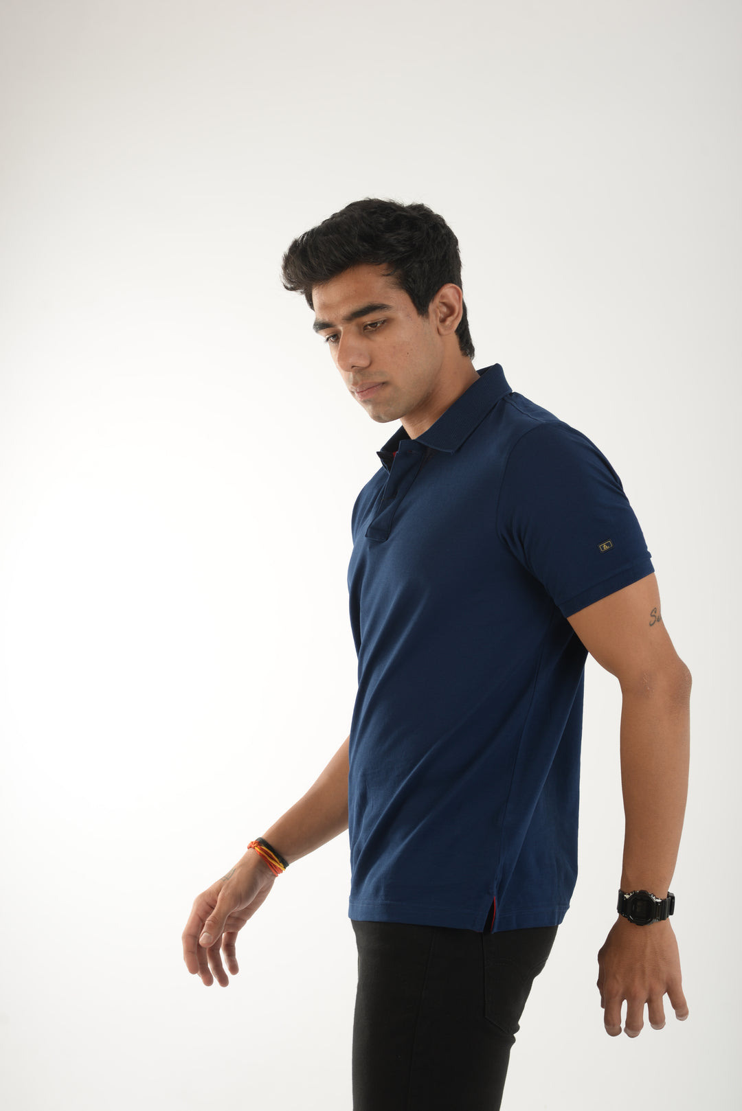 Cotton Navy Mercerised Short Sleeve Polo T Shirt