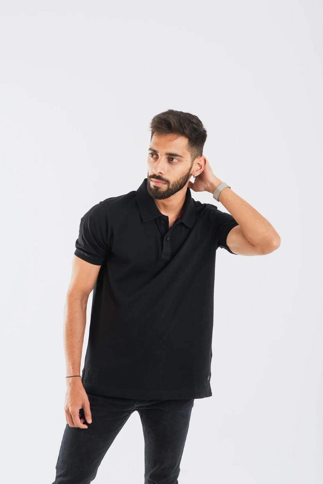 Cotton Black Mercerised Short Sleeve Polo T Shirt for Men