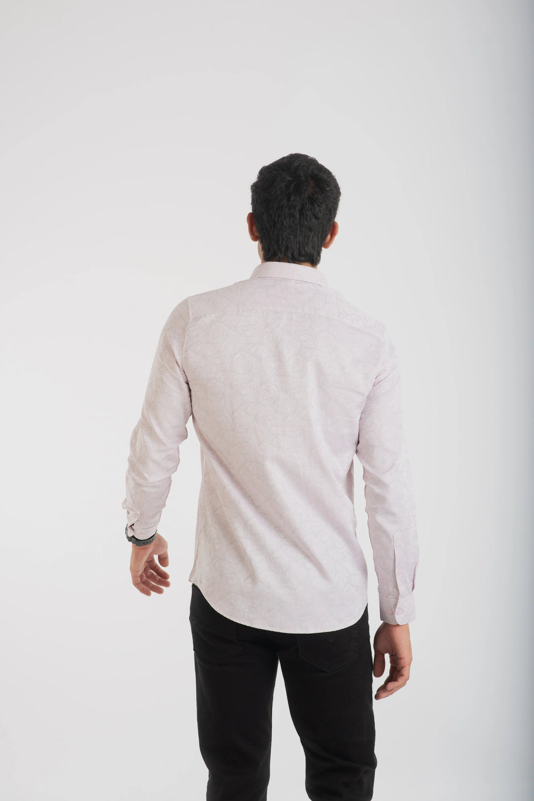 Giza Cotton Light Pink Textured Long Sleeve Shirt for Men