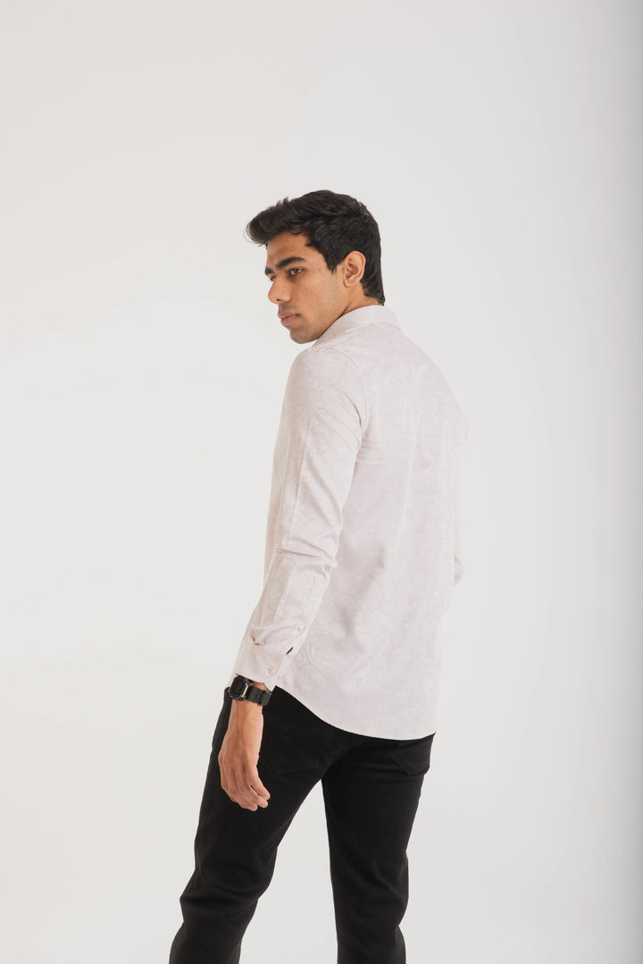 Giza Cotton Light Pink Textured Long Sleeve Shirt for Men
