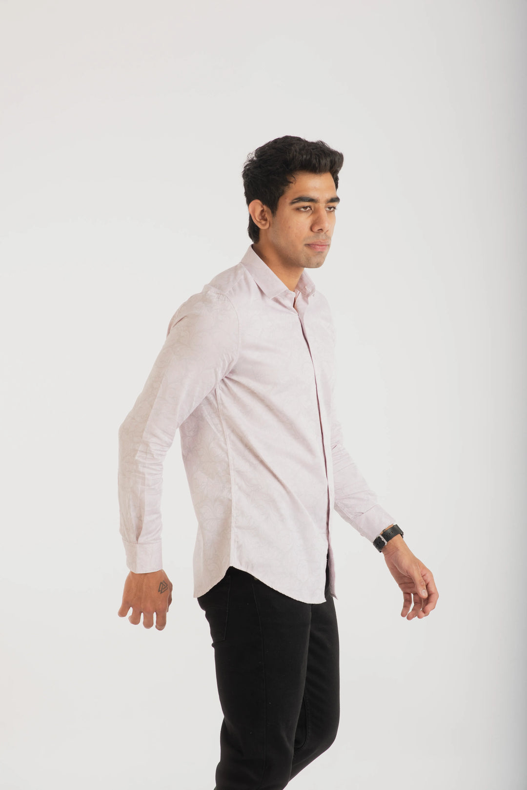 Giza Cotton Light Pink Textured Long Sleeve Shirt for Men