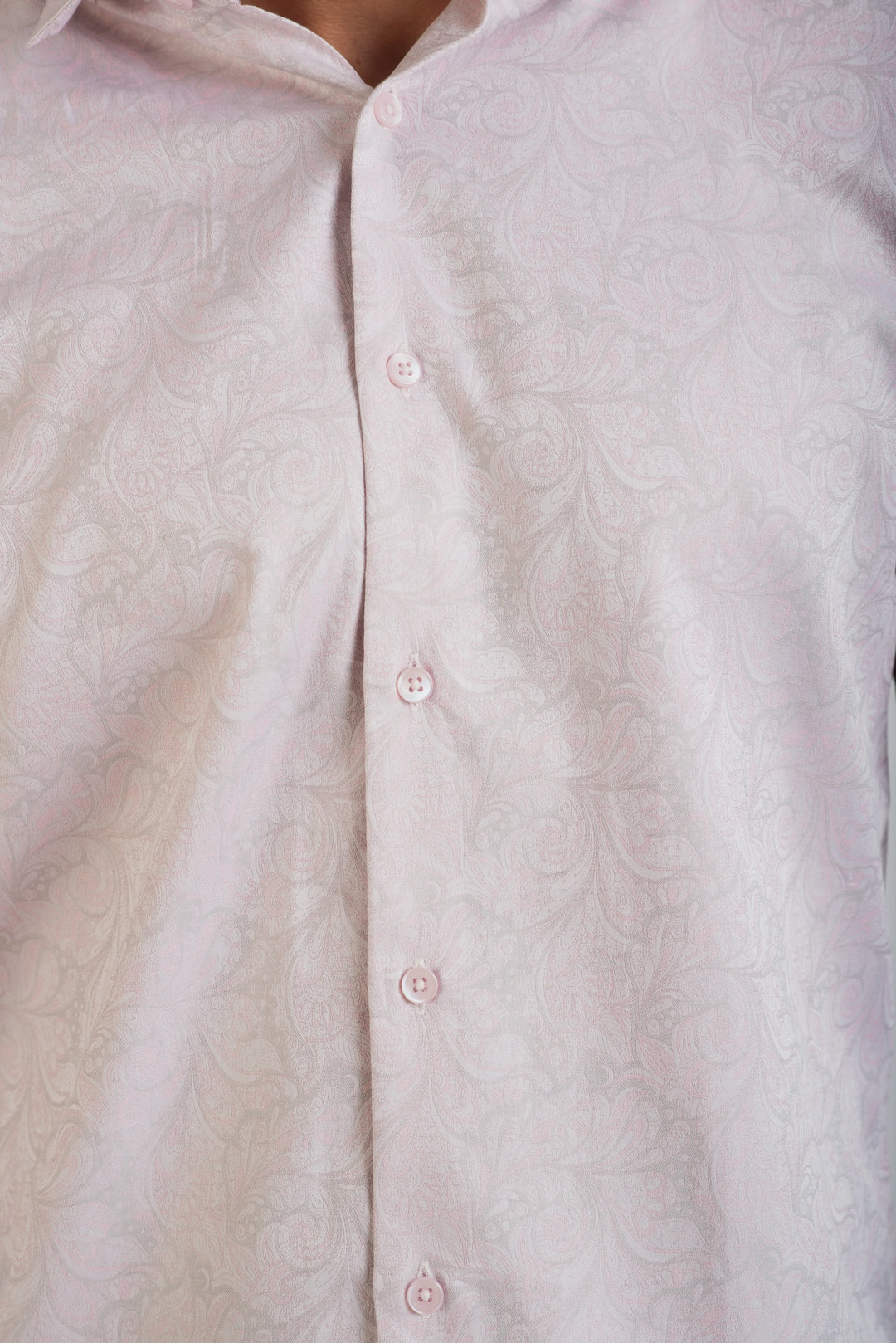 Giza Cotton Light Pink Textured Long Sleeve Shirt for Men