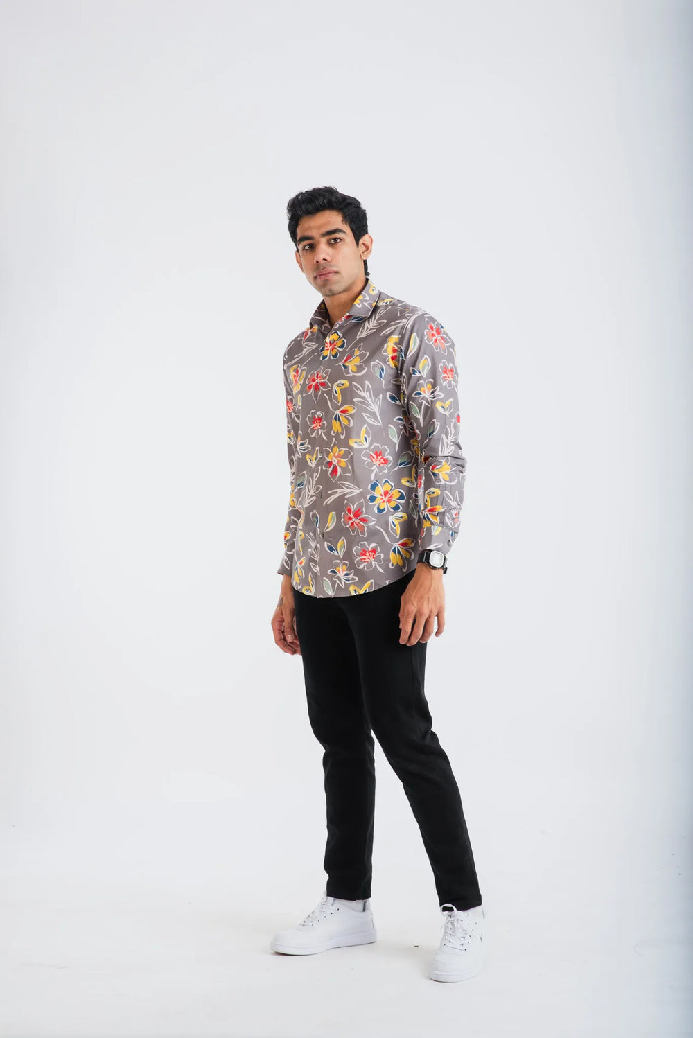 Giza White Floral Printed Shirt for Men