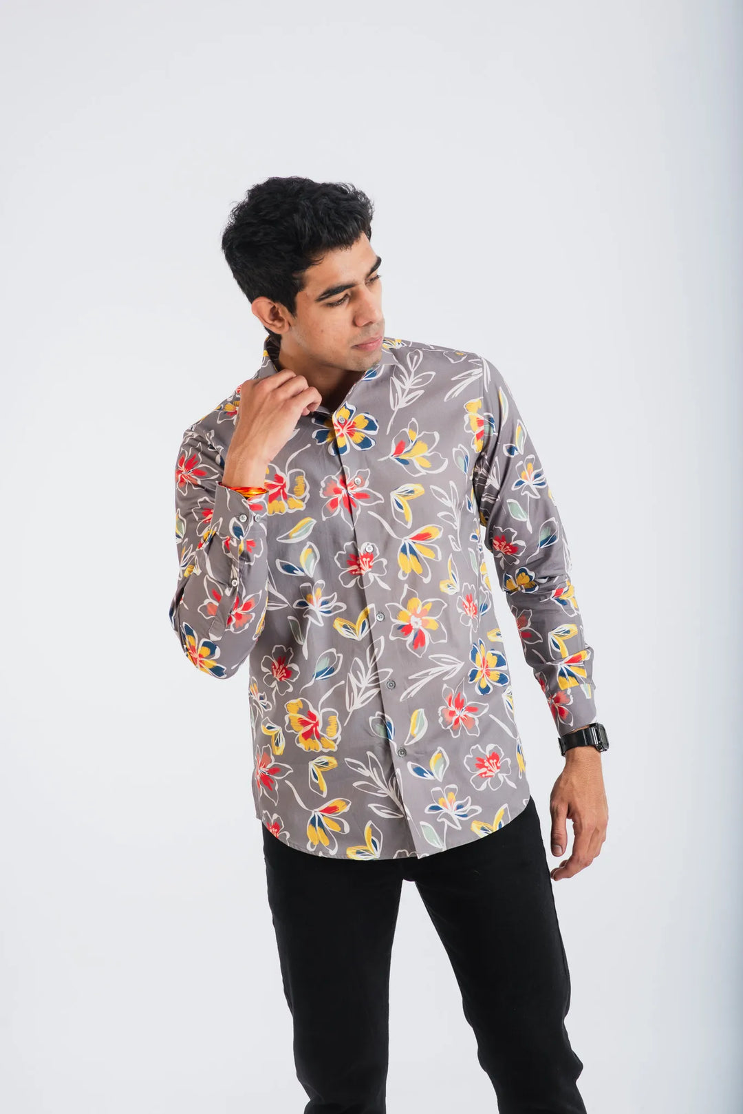 Giza White Floral Printed Shirt for Men