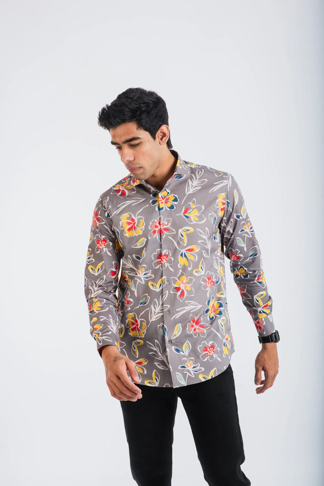 Giza White Floral Printed Shirt for Men