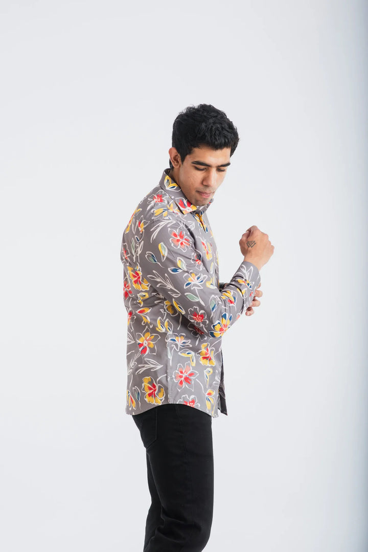 Giza White Floral Printed Shirt for Men