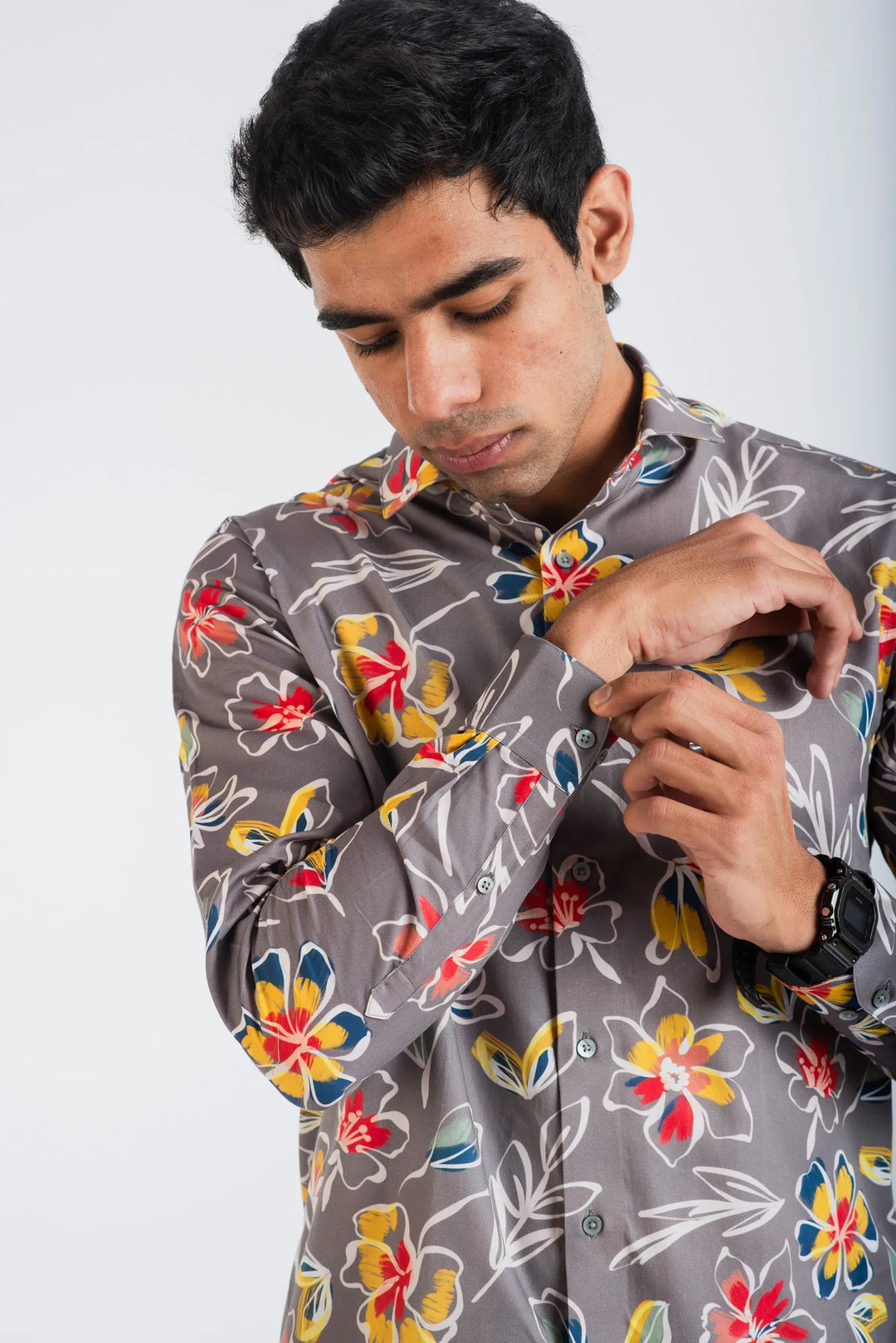 Giza White Floral Printed Shirt for Men