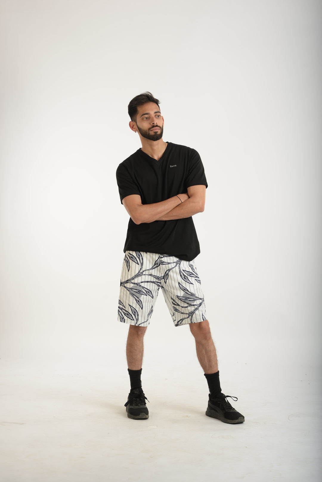 Cotton Spandex Jersey Black Short Sleeve V-Neck for Men