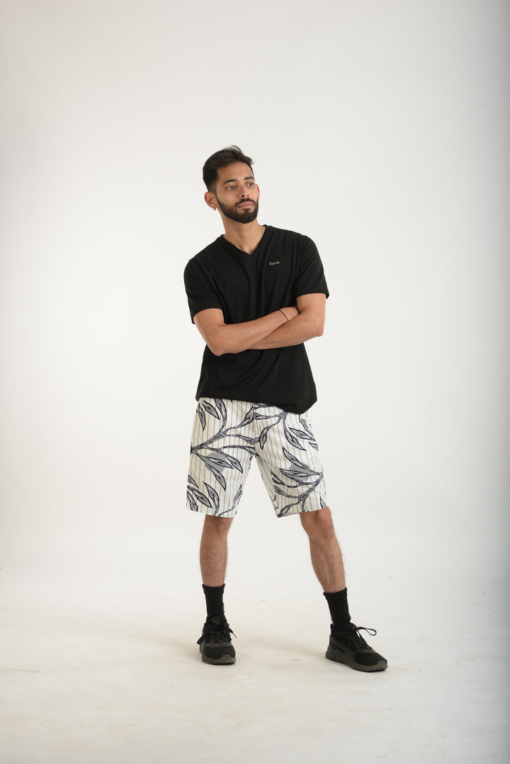 Cotton Spandex Jersey Black Short Sleeve V-Neck for Men