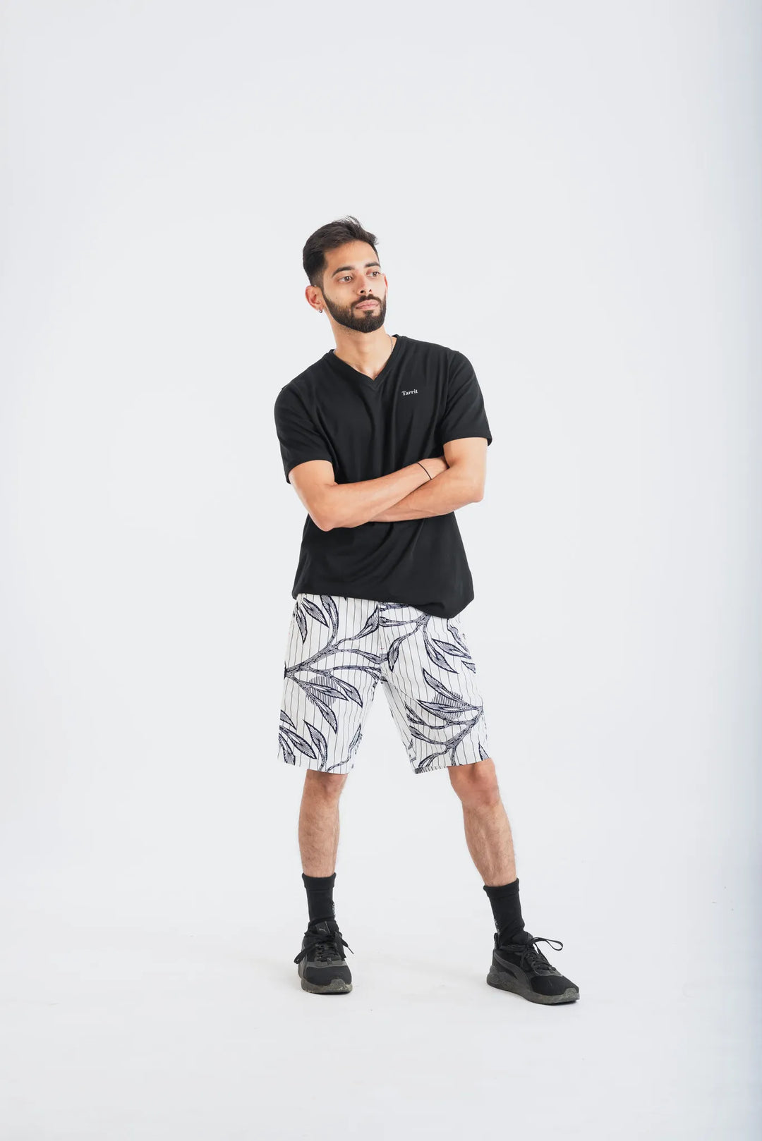 Cotton White Tail Leaf Printed Woven Shorts for Men