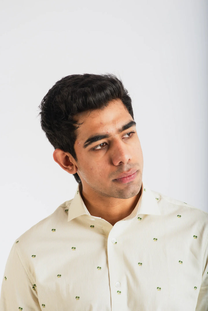Giza Palm Tree Pin Stripe Printed Long Sleeve Shirt for Men