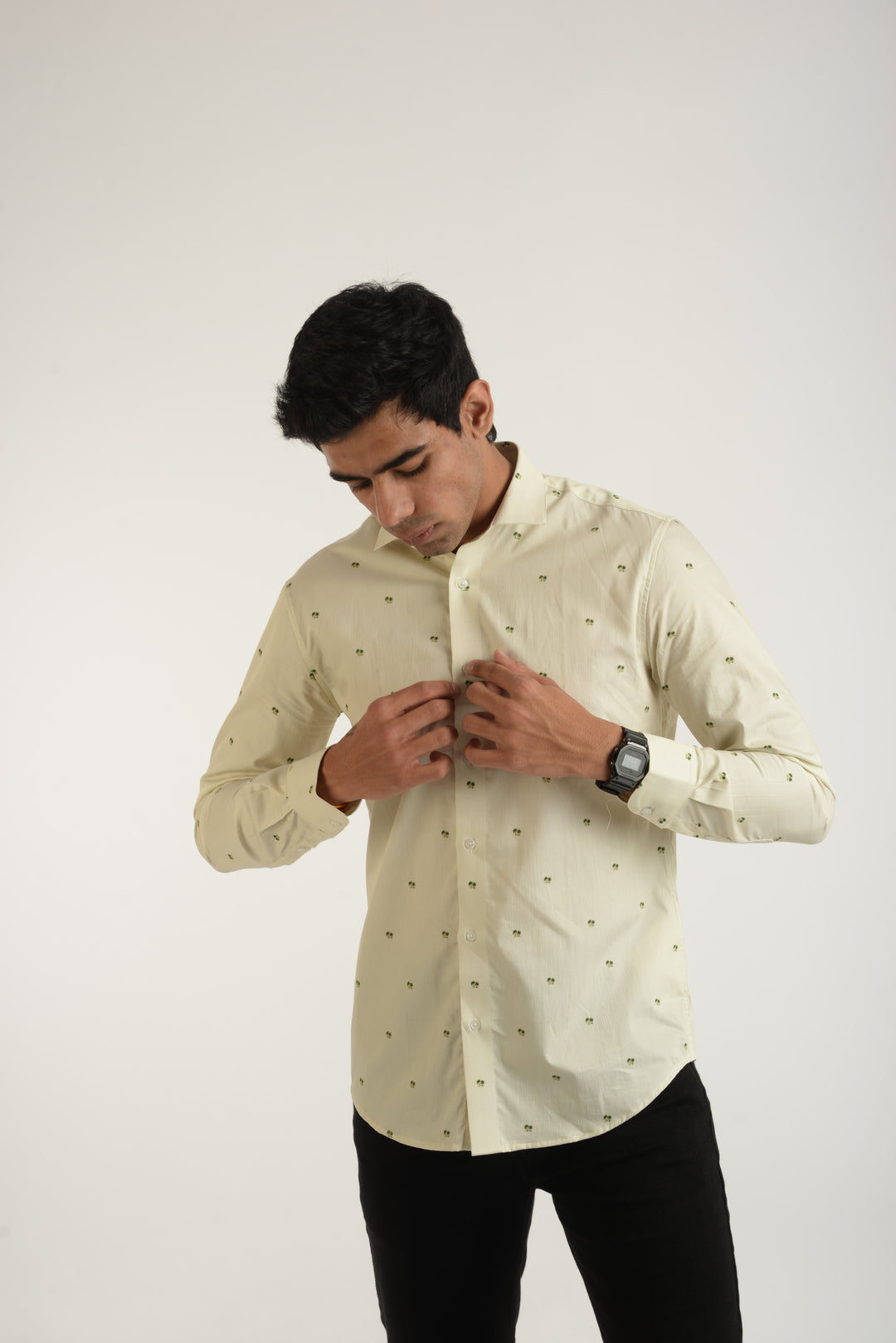 Giza Palm Tree Pin Stripe Printed Long Sleeve Shirt for Men