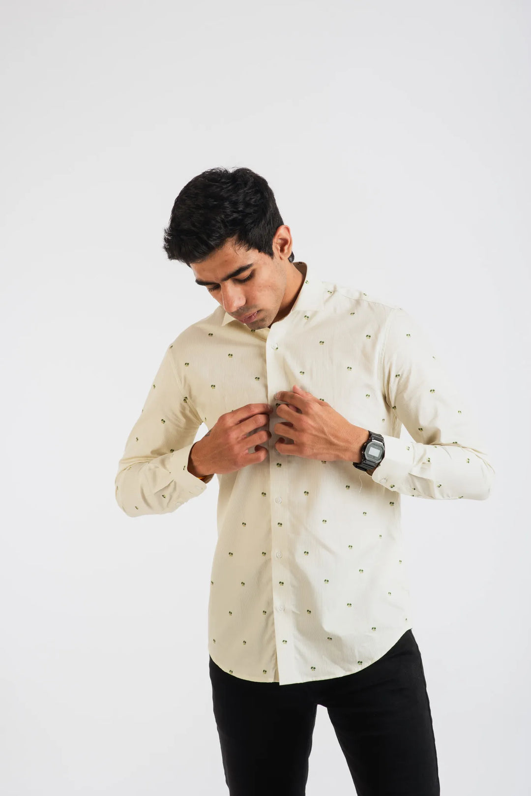 Giza Palm Tree Pin Stripe Printed Long Sleeve Shirt for Men